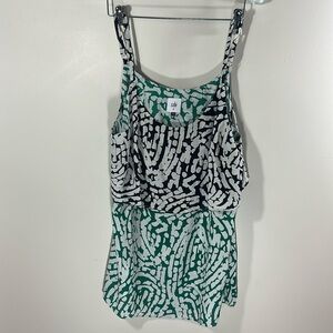 CAbi Hobnob Cami Size Medium Black White Green Tank Top Blouse Layered